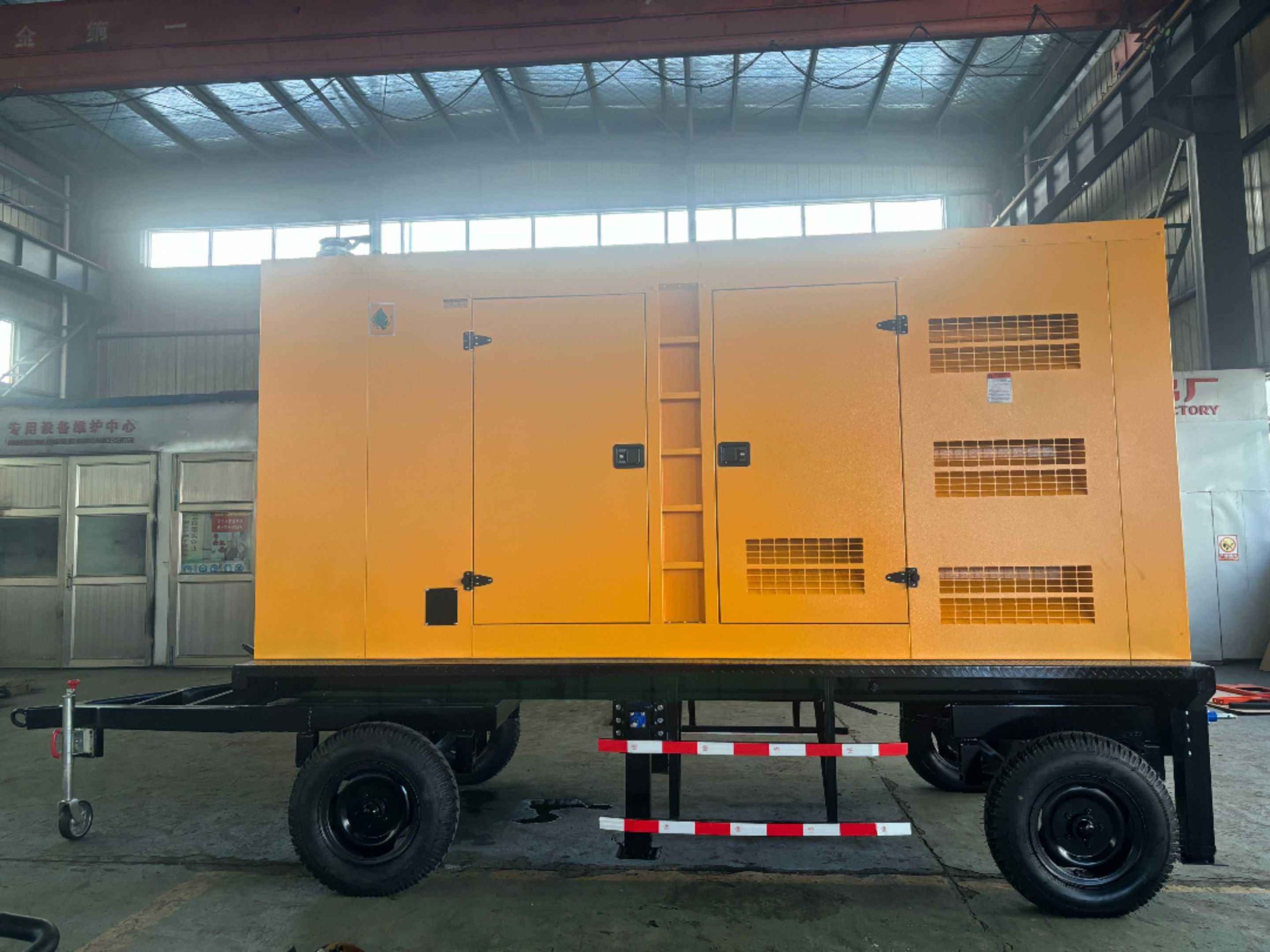 Containerised diesel generator set with service doors open during a scheduled maintenance visit
