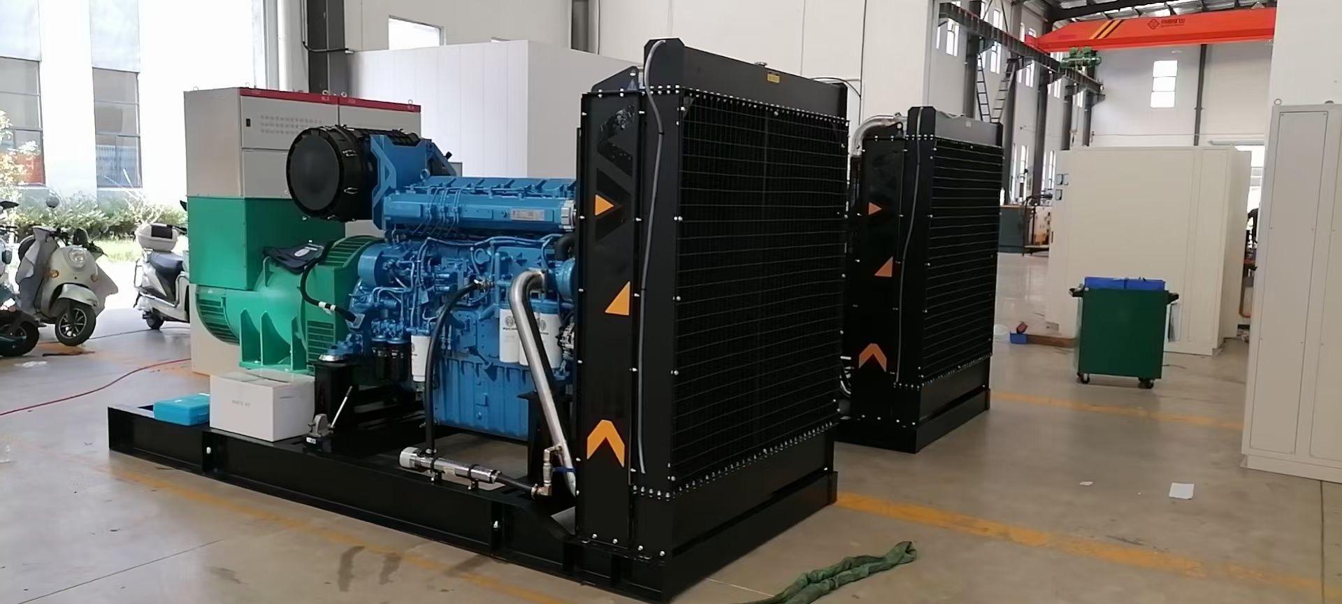 Generator set drawbar and jockey wheel photographed on a paved yard before towing