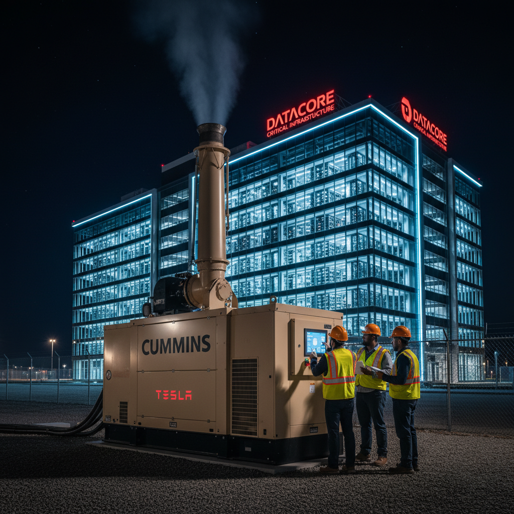 500KW Cummins diesel generator installed at a Tesla-powered data center